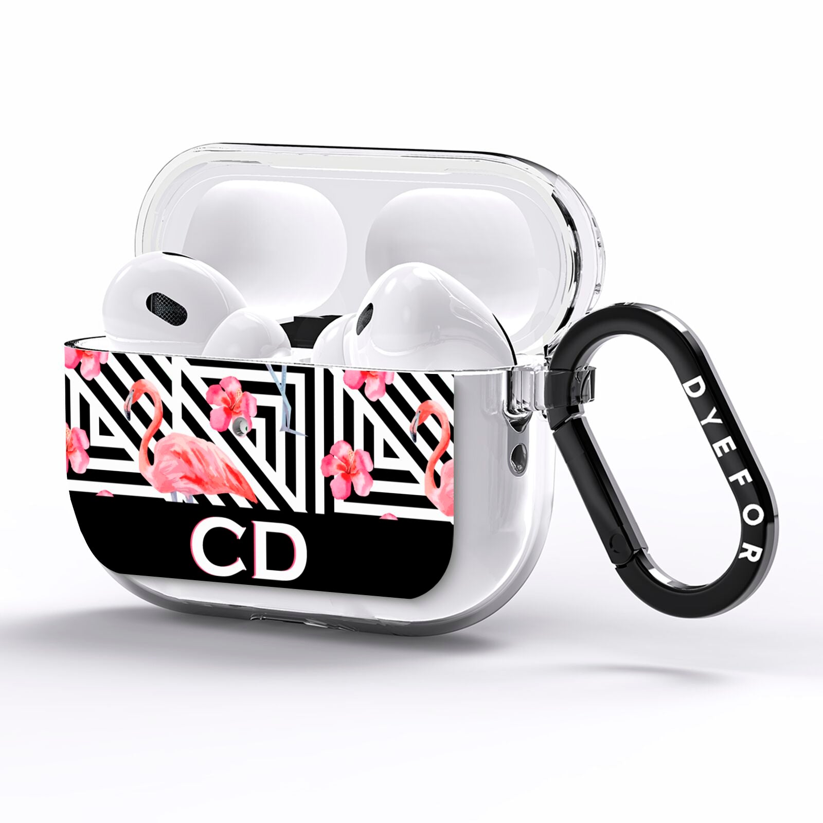 Flamingo Black Geometric AirPods Pro Clear Case Side Image