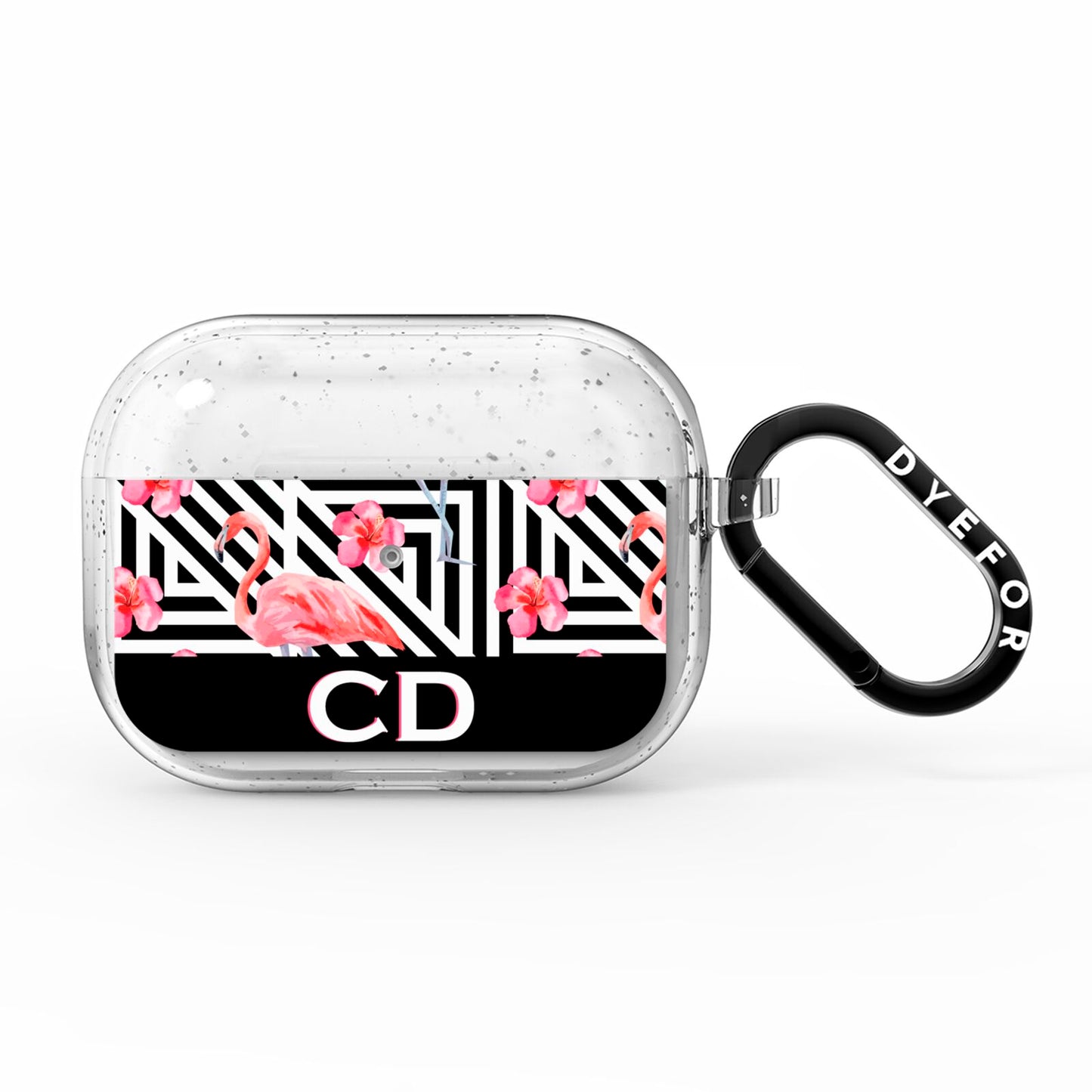 Flamingo Black Geometric AirPods Pro Glitter Case