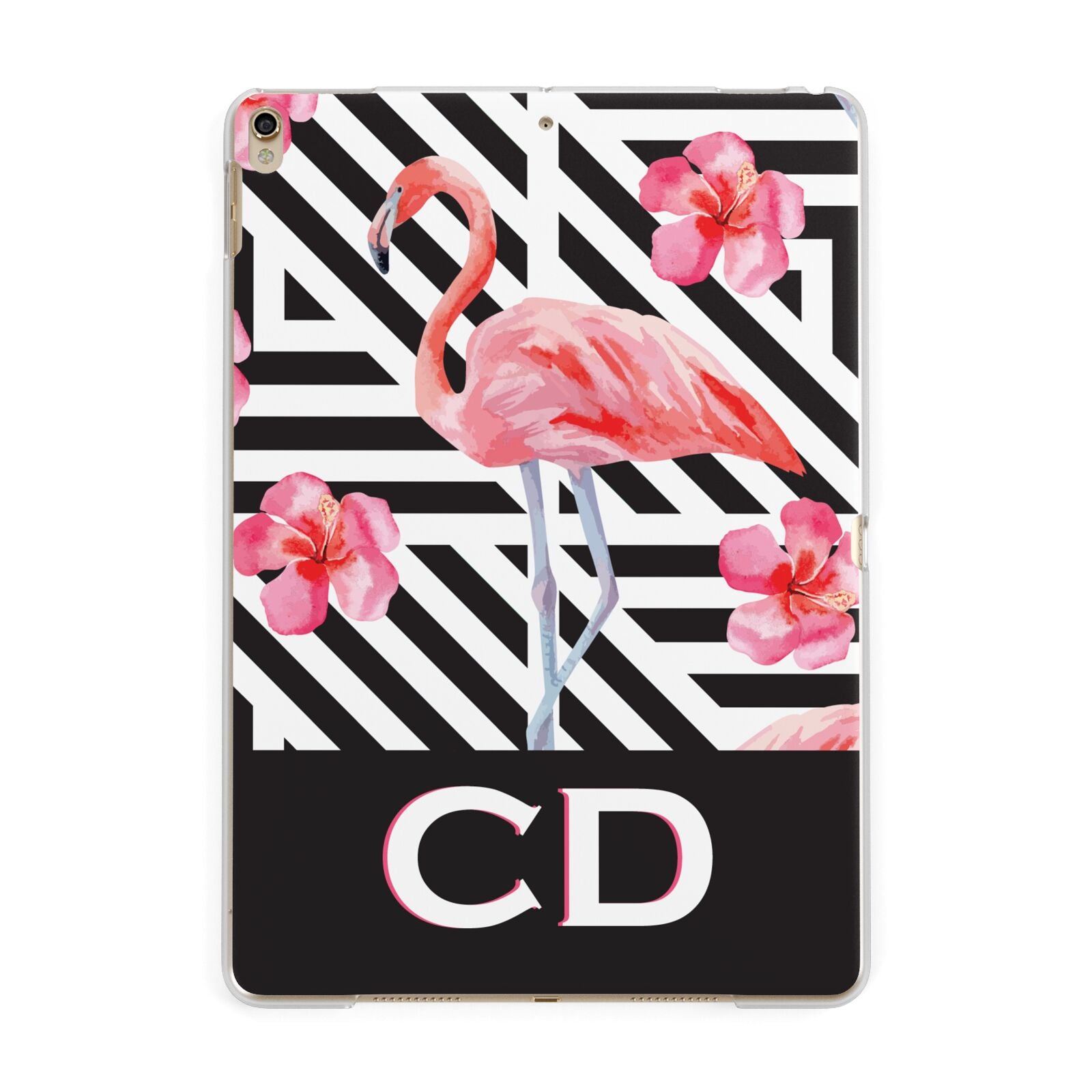 Flamingo Black Geometric Apple iPad Gold Case