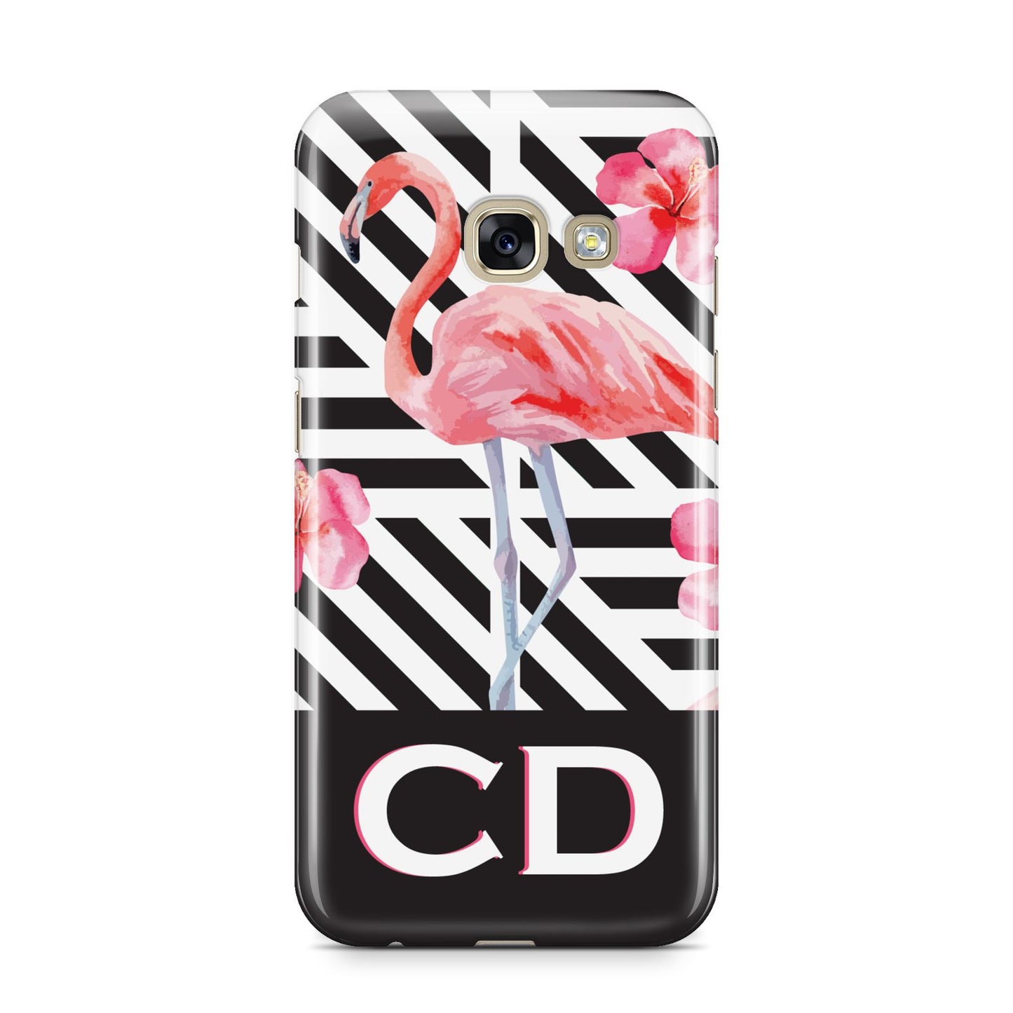 Flamingo Black Geometric Samsung Galaxy A3 2017 Case on gold phone