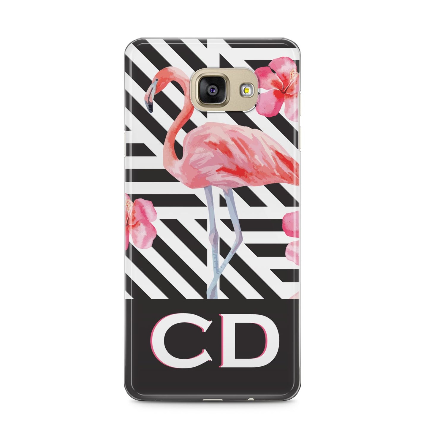 Flamingo Black Geometric Samsung Galaxy A5 2016 Case on gold phone