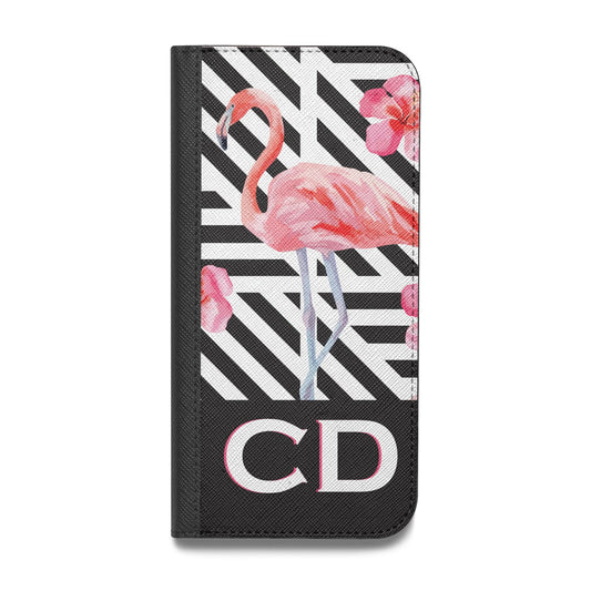 Flamingo Black Geometric Vegan Leather Flip Samsung Case