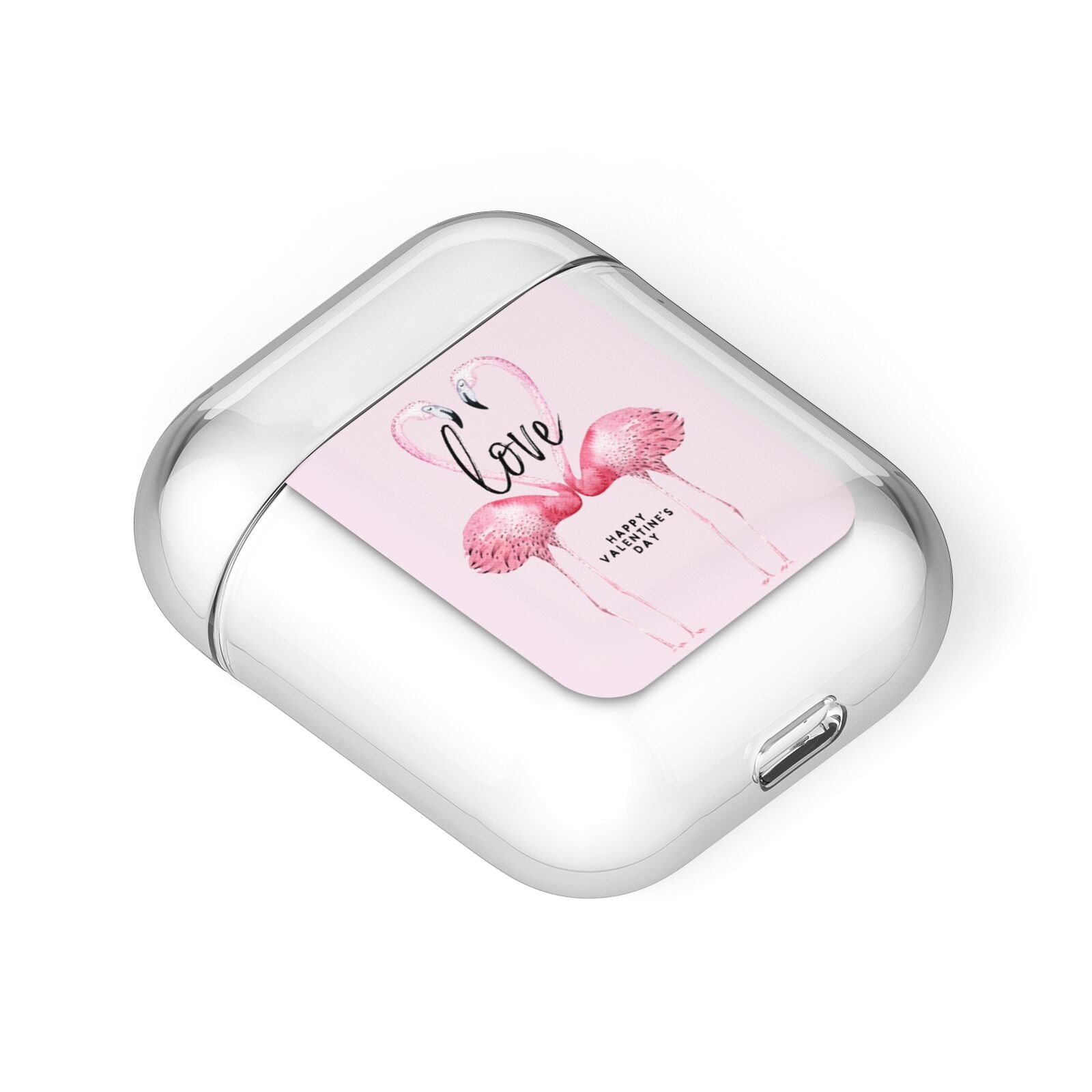 Flamingo Valentines Day AirPods Case Laid Flat