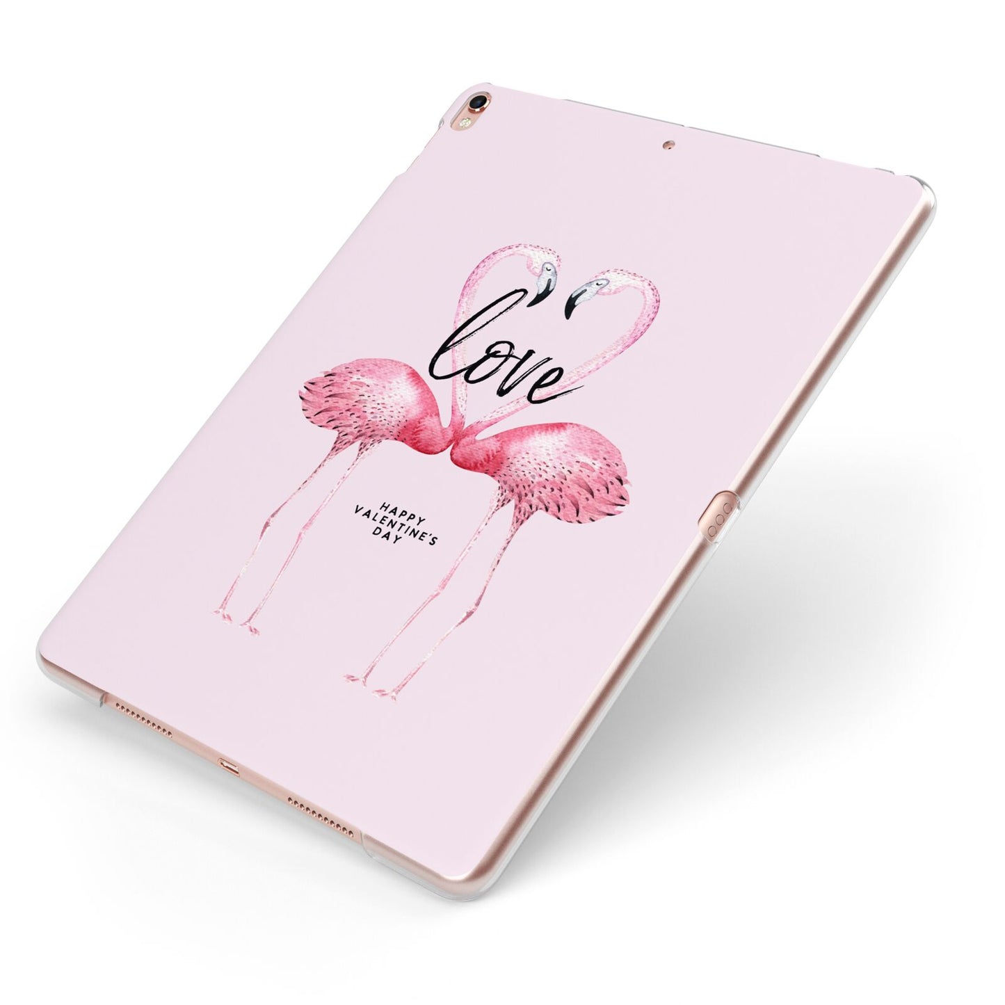 Flamingo Valentines Day Apple iPad Case on Rose Gold iPad Side View