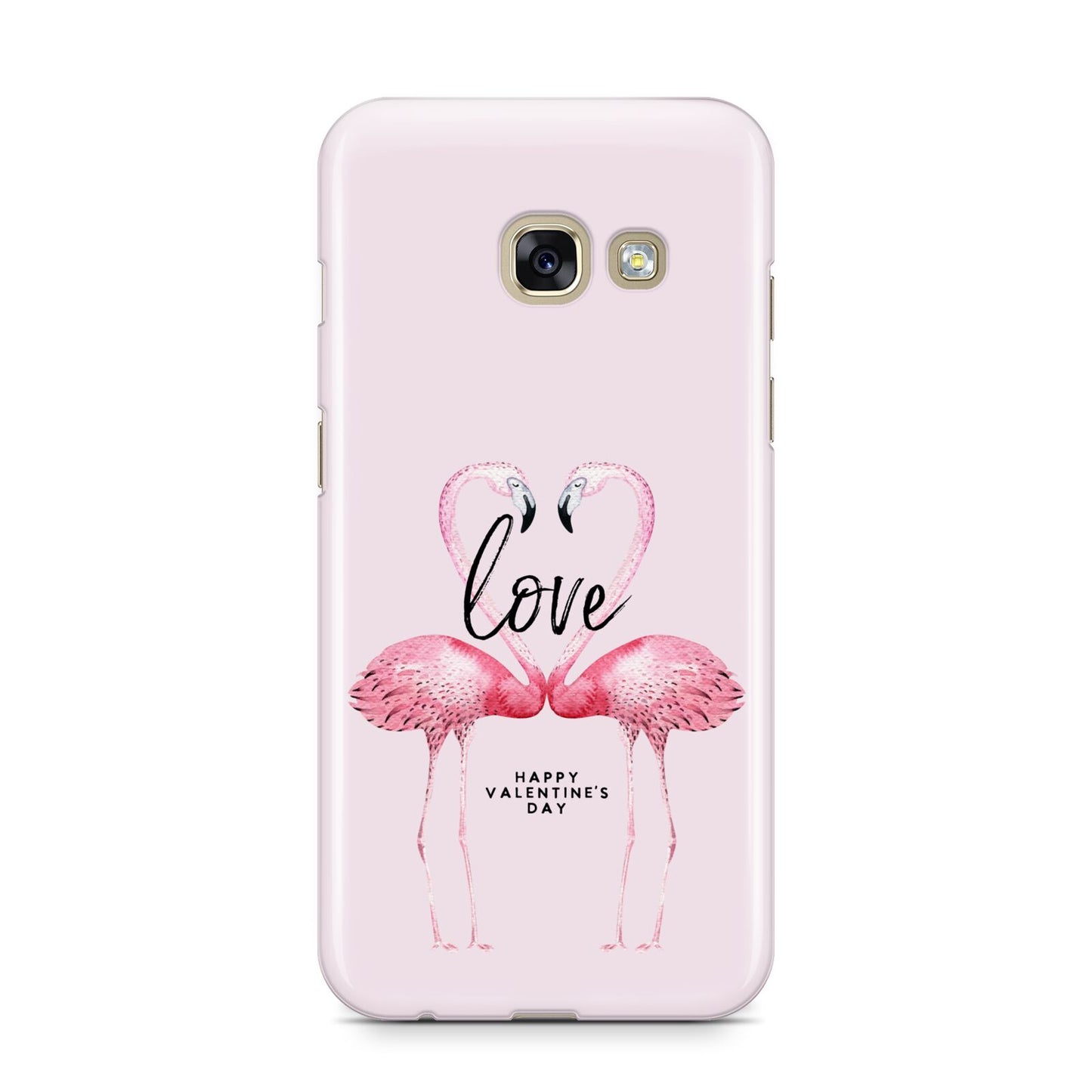 Flamingo Valentines Day Samsung Galaxy A3 2017 Case on gold phone