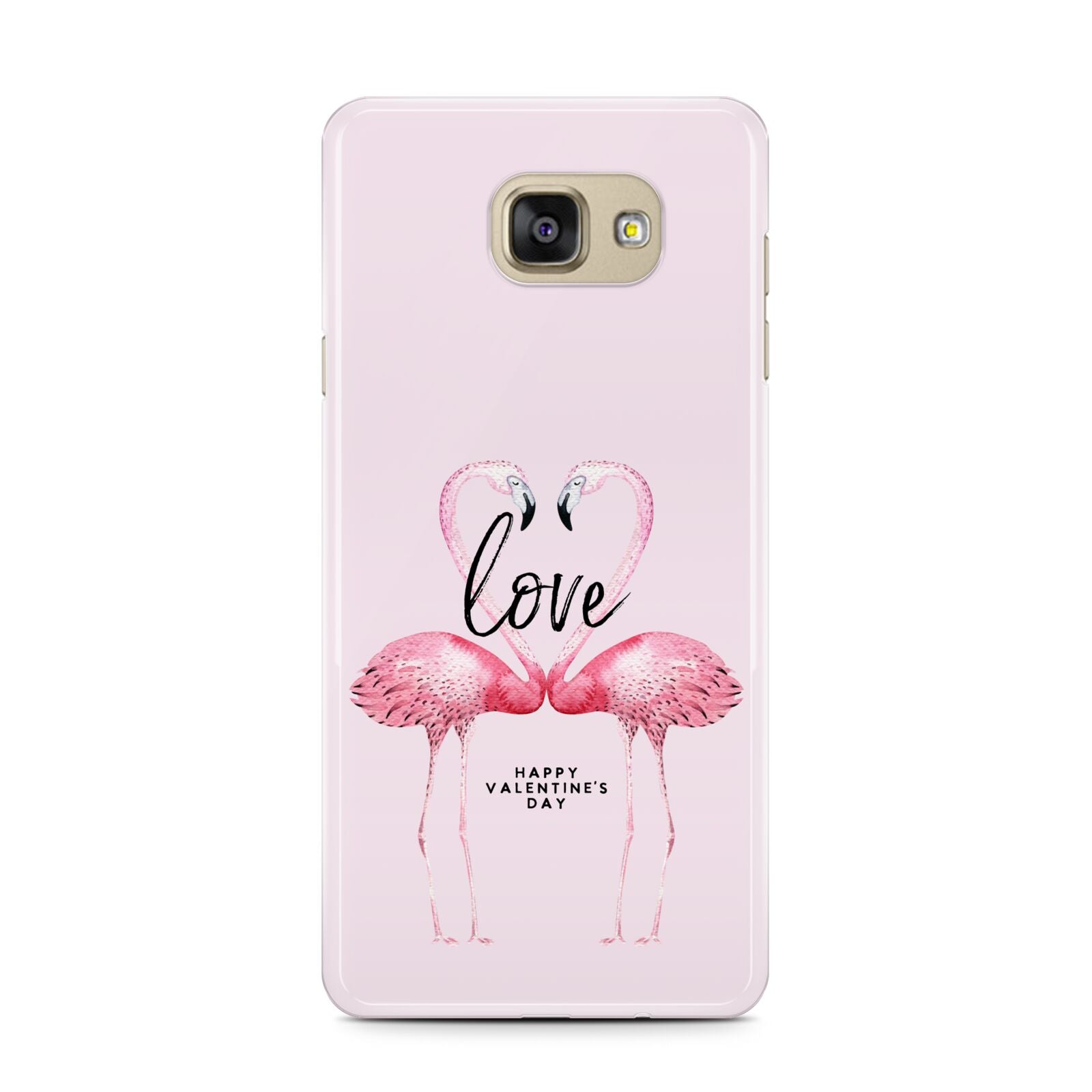 Flamingo Valentines Day Samsung Galaxy A7 2016 Case on gold phone