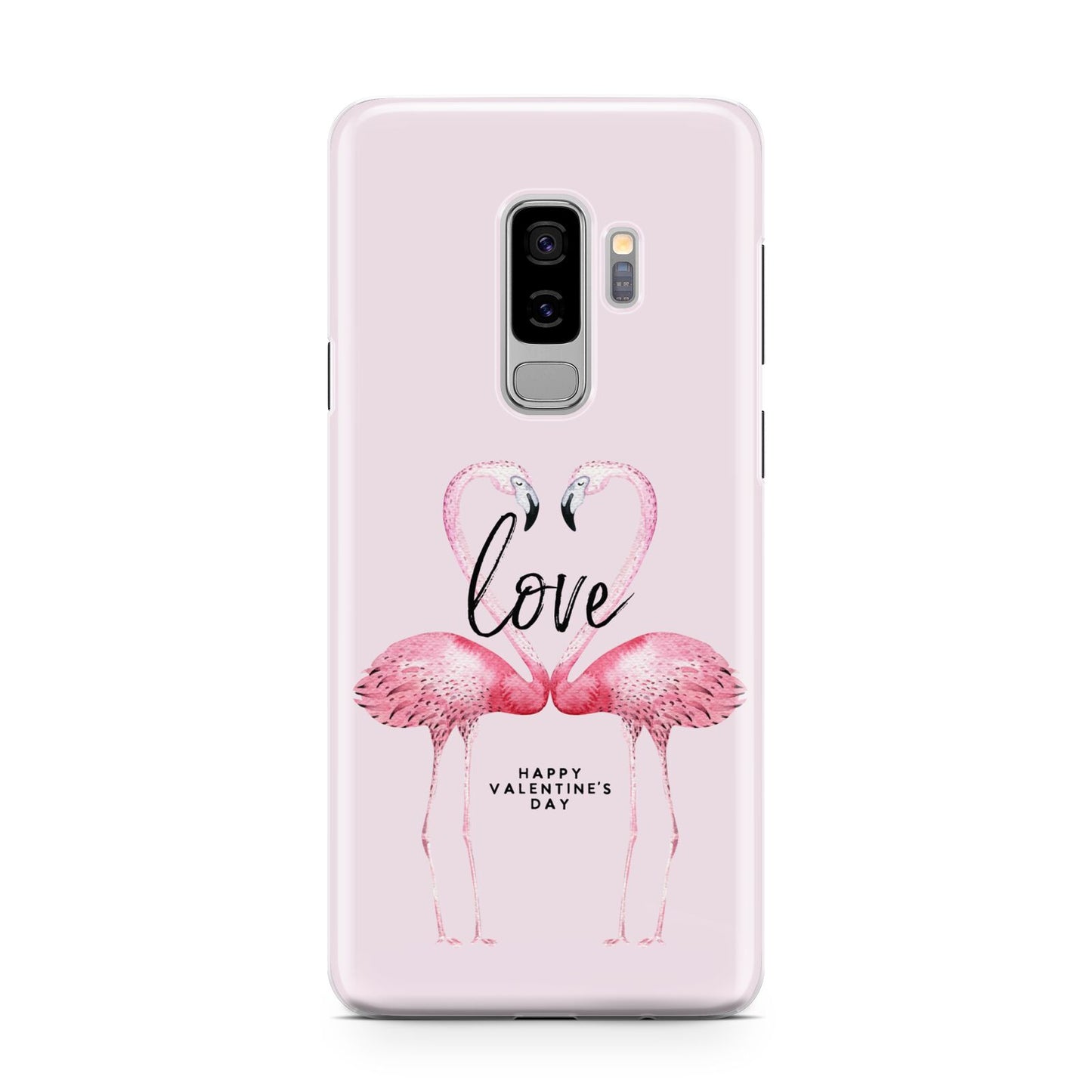 Flamingo Valentines Day Samsung Galaxy S9 Plus Case on Silver phone