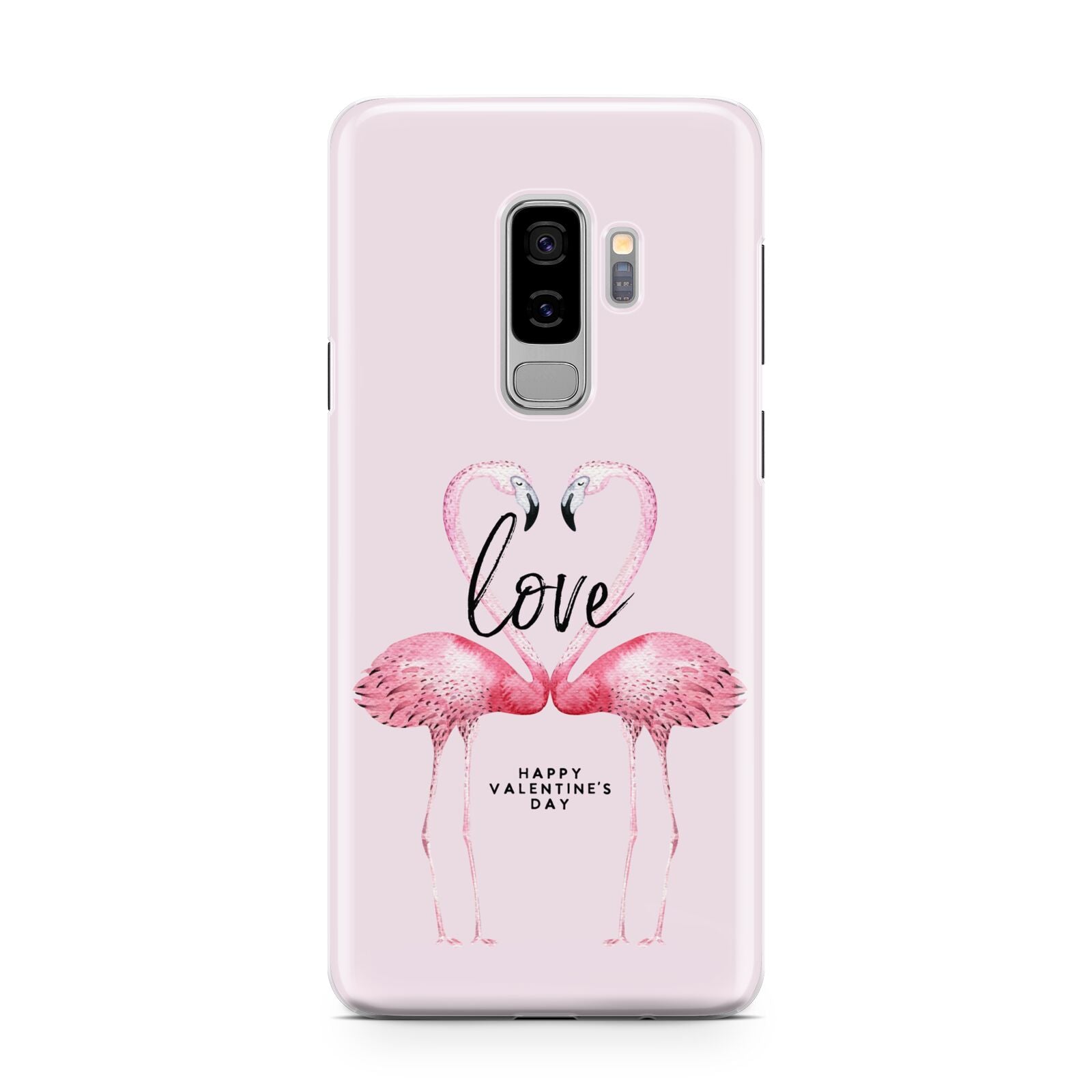 Flamingo Valentines Day Samsung Galaxy S9 Plus Case on Silver phone