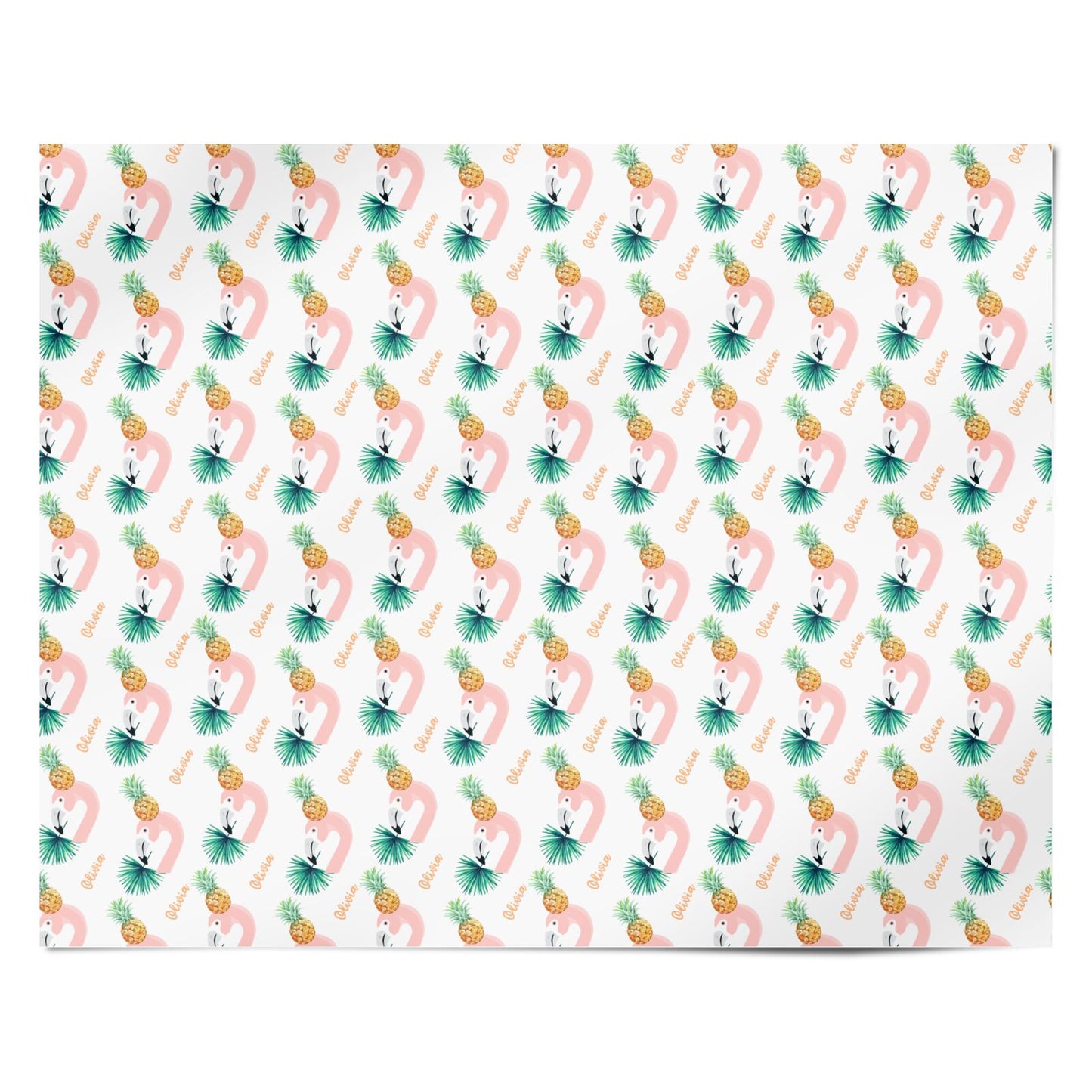 Flamingo and Pineapple with Name Personalised Wrapping Paper Alternative