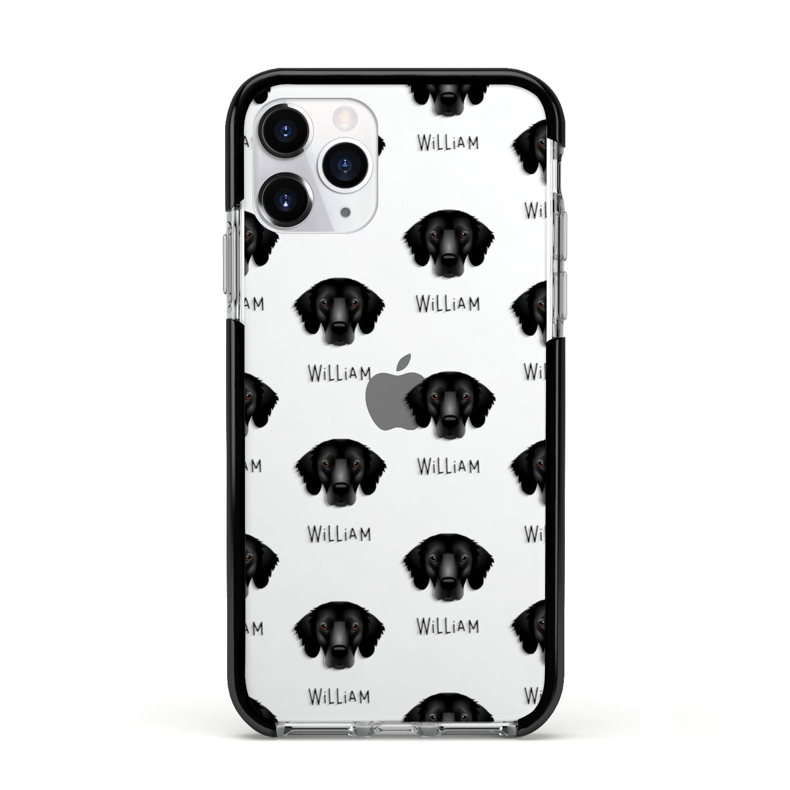 Flat Coated Retriever Icon with Name Apple iPhone 11 Pro in Silver with Black Impact Case