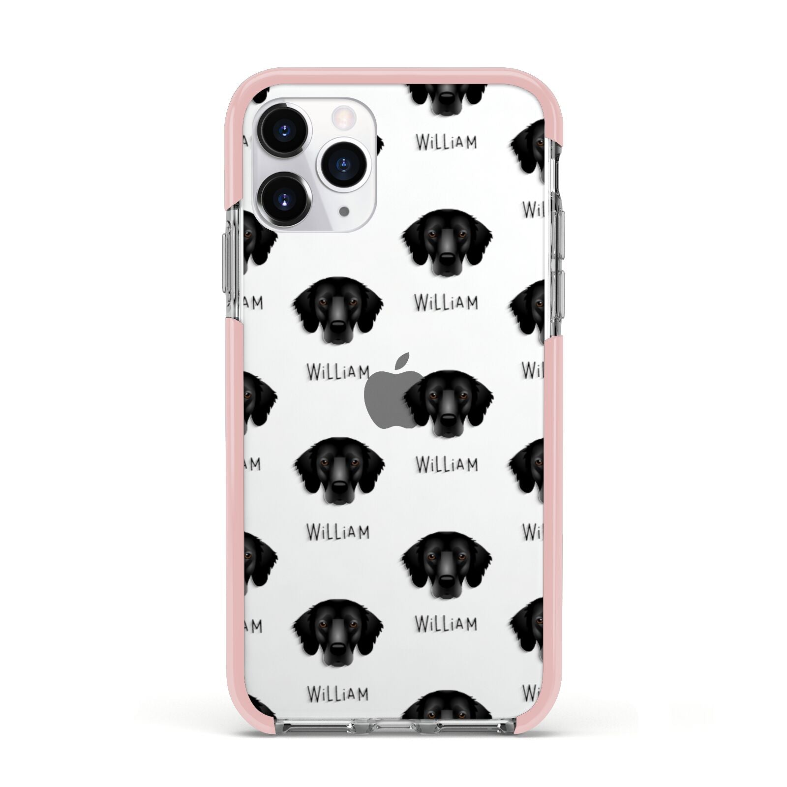 Flat Coated Retriever Icon with Name Apple iPhone 11 Pro in Silver with Pink Impact Case