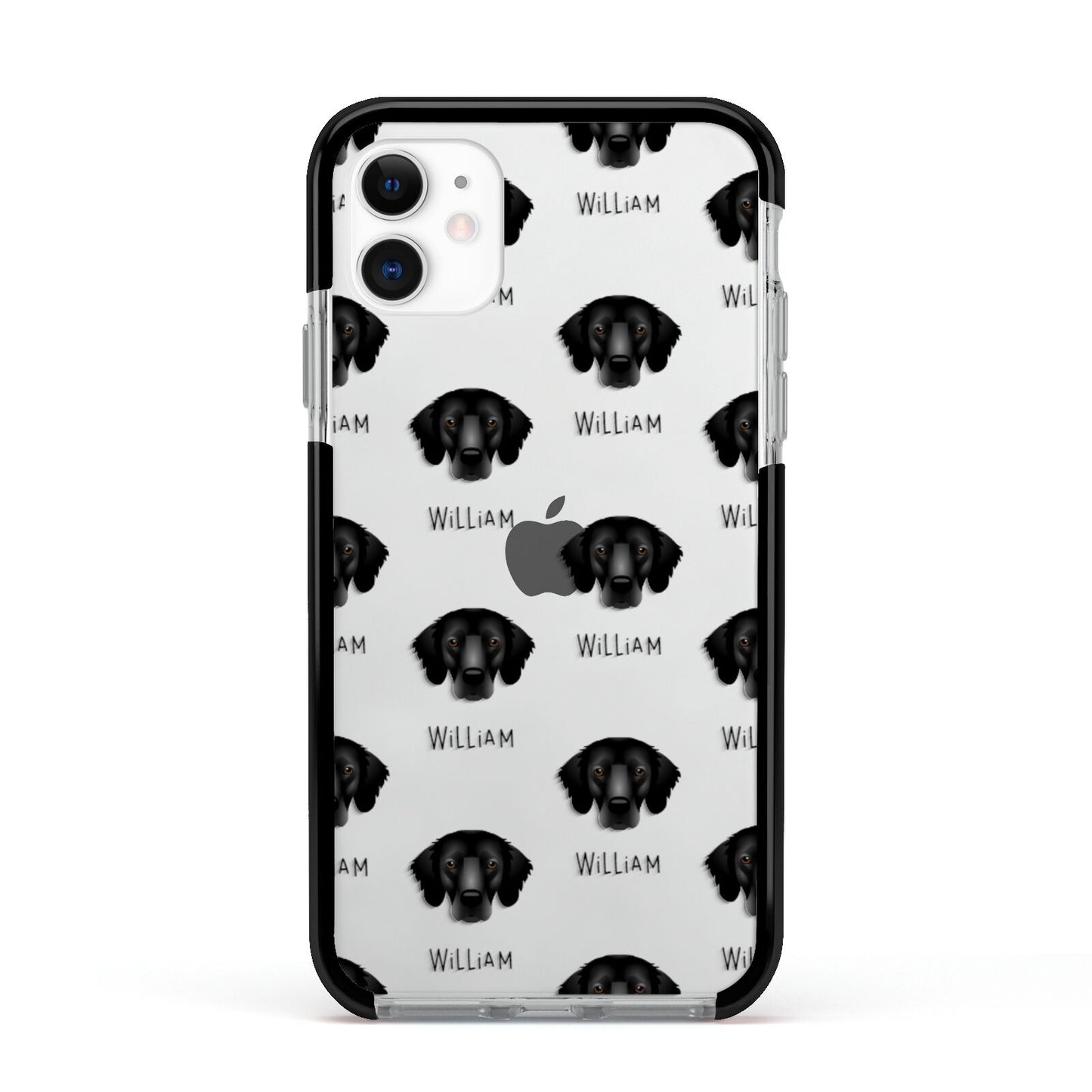 Flat Coated Retriever Icon with Name Apple iPhone 11 in White with Black Impact Case
