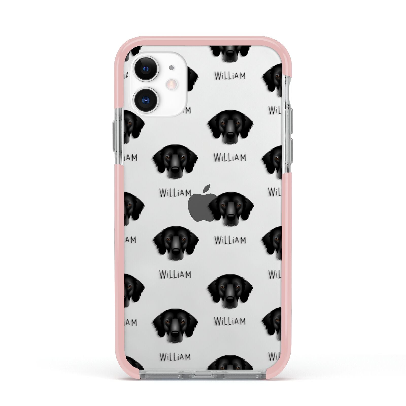 Flat Coated Retriever Icon with Name Apple iPhone 11 in White with Pink Impact Case