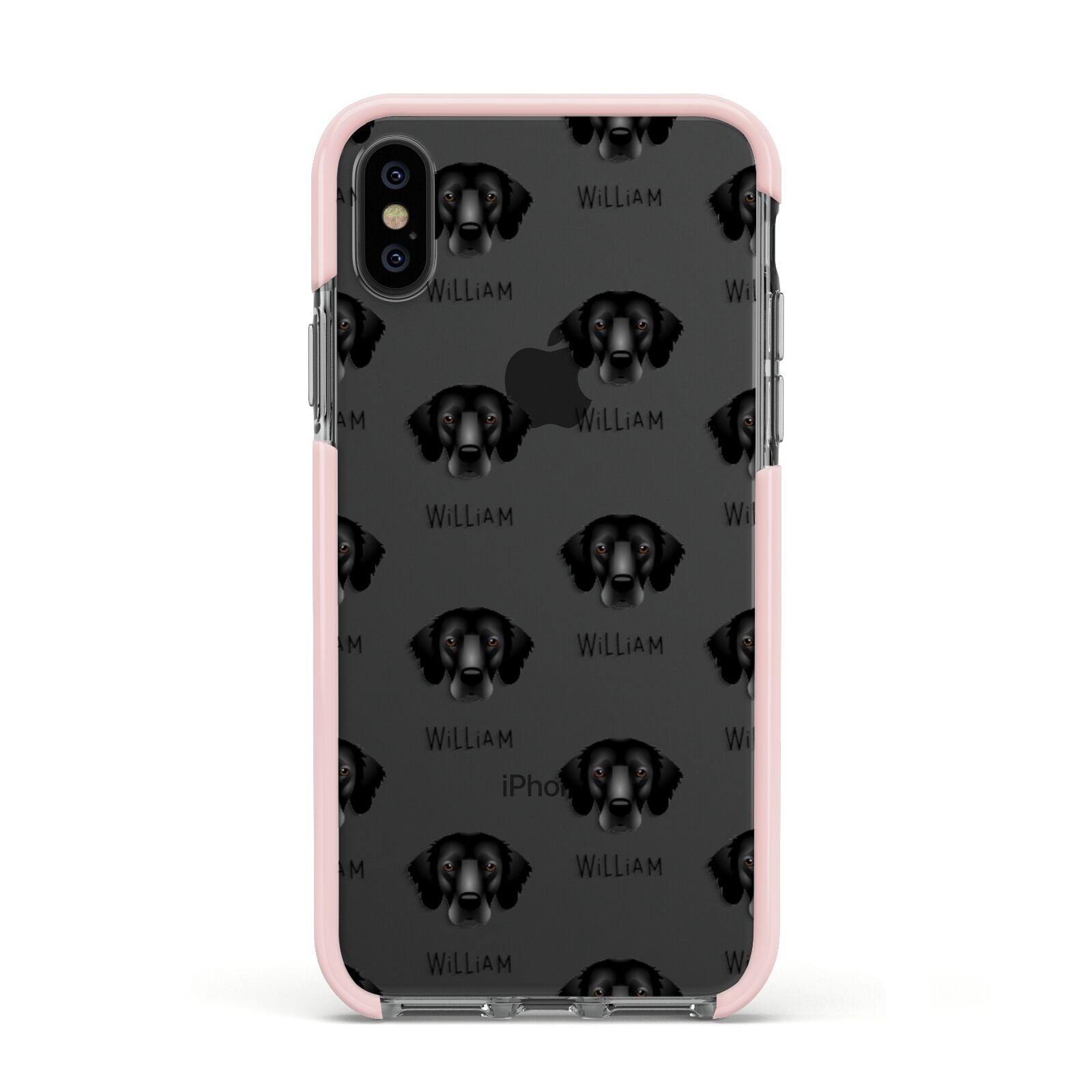 Flat Coated Retriever Icon with Name Apple iPhone Xs Impact Case Pink Edge on Black Phone