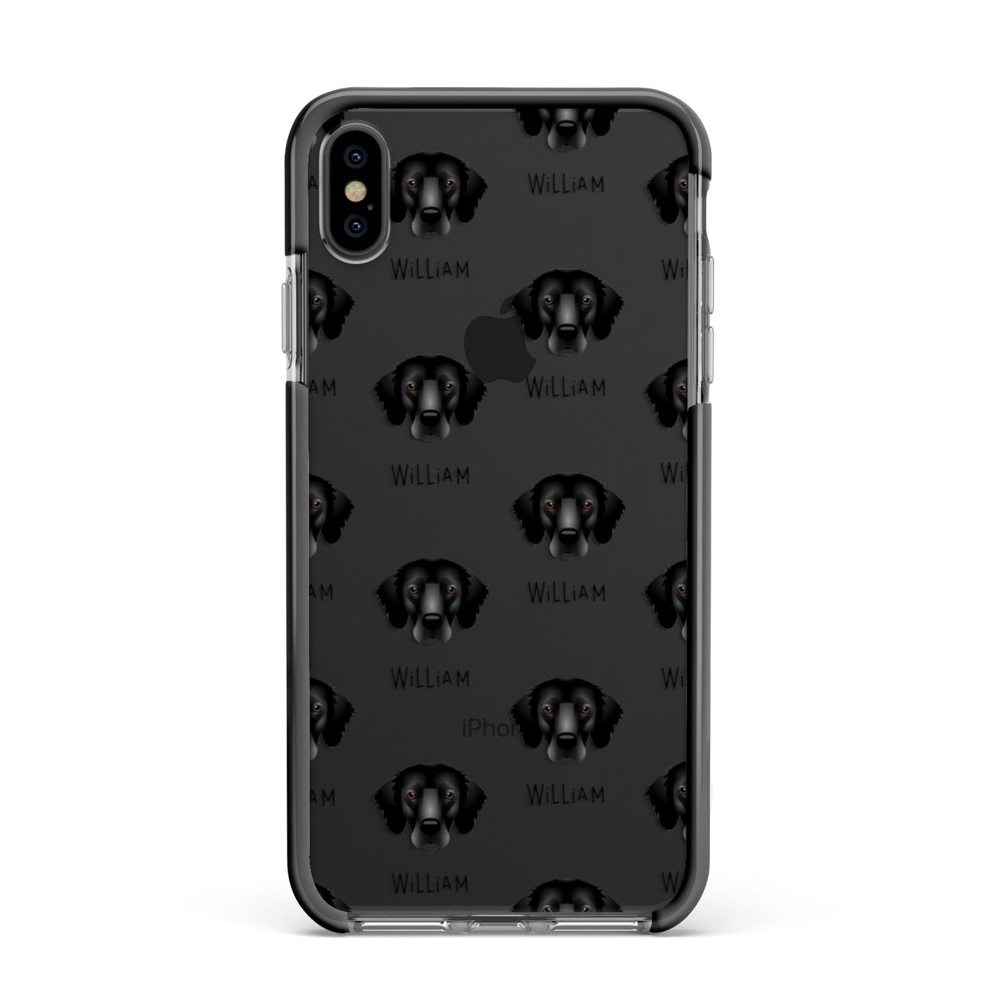 Flat Coated Retriever Icon with Name Apple iPhone Xs Max Impact Case Black Edge on Black Phone