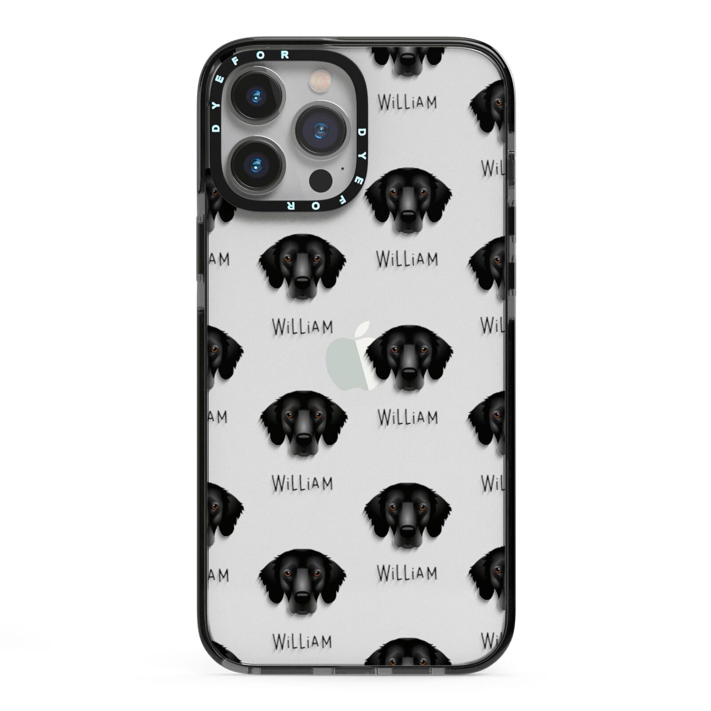 Flat Coated Retriever Icon with Name iPhone 13 Pro Max Black Impact Case on Silver phone