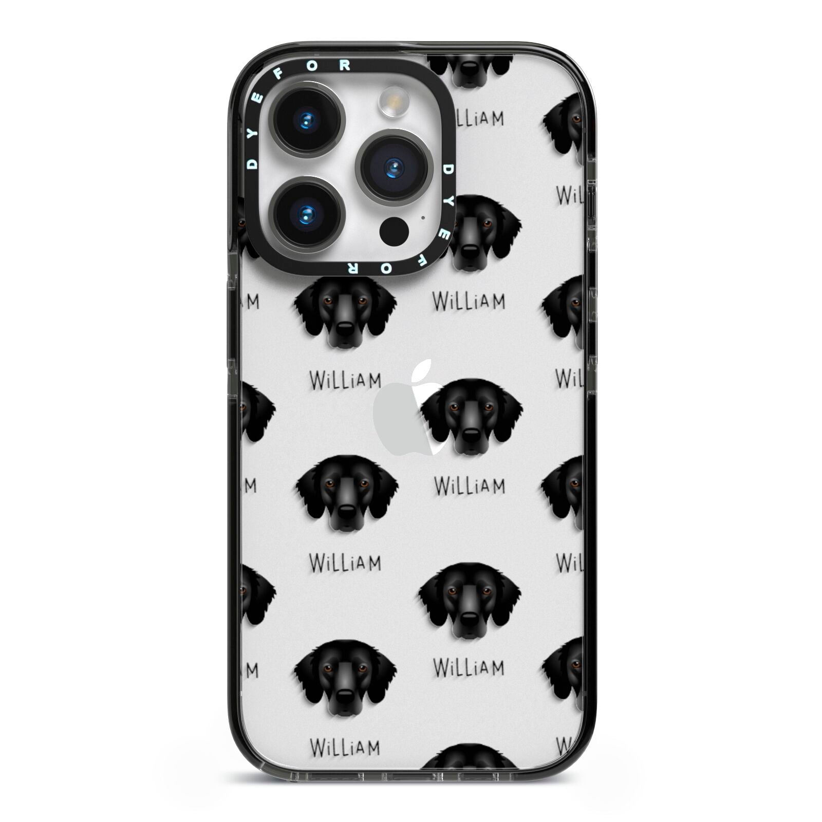 Flat Coated Retriever Icon with Name iPhone 14 Pro Black Impact Case on Silver phone
