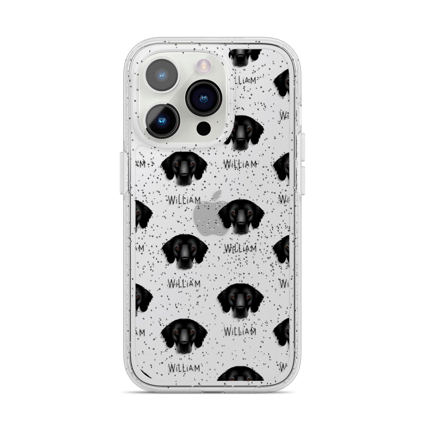 Flat Coated Retriever Icon with Name iPhone 14 Pro Glitter Tough Case Silver