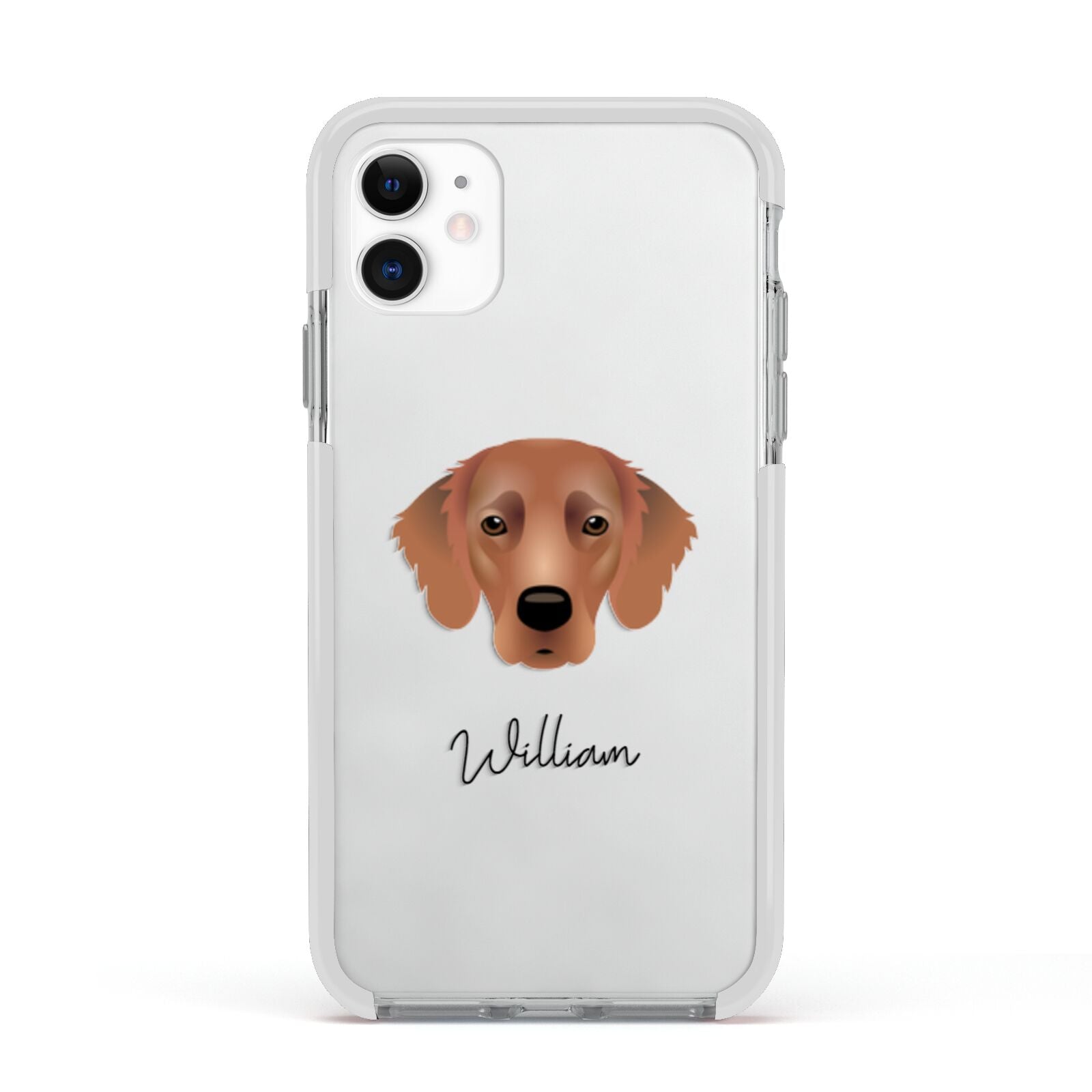 Flat Coated Retriever Personalised Apple iPhone 11 in White with White Impact Case