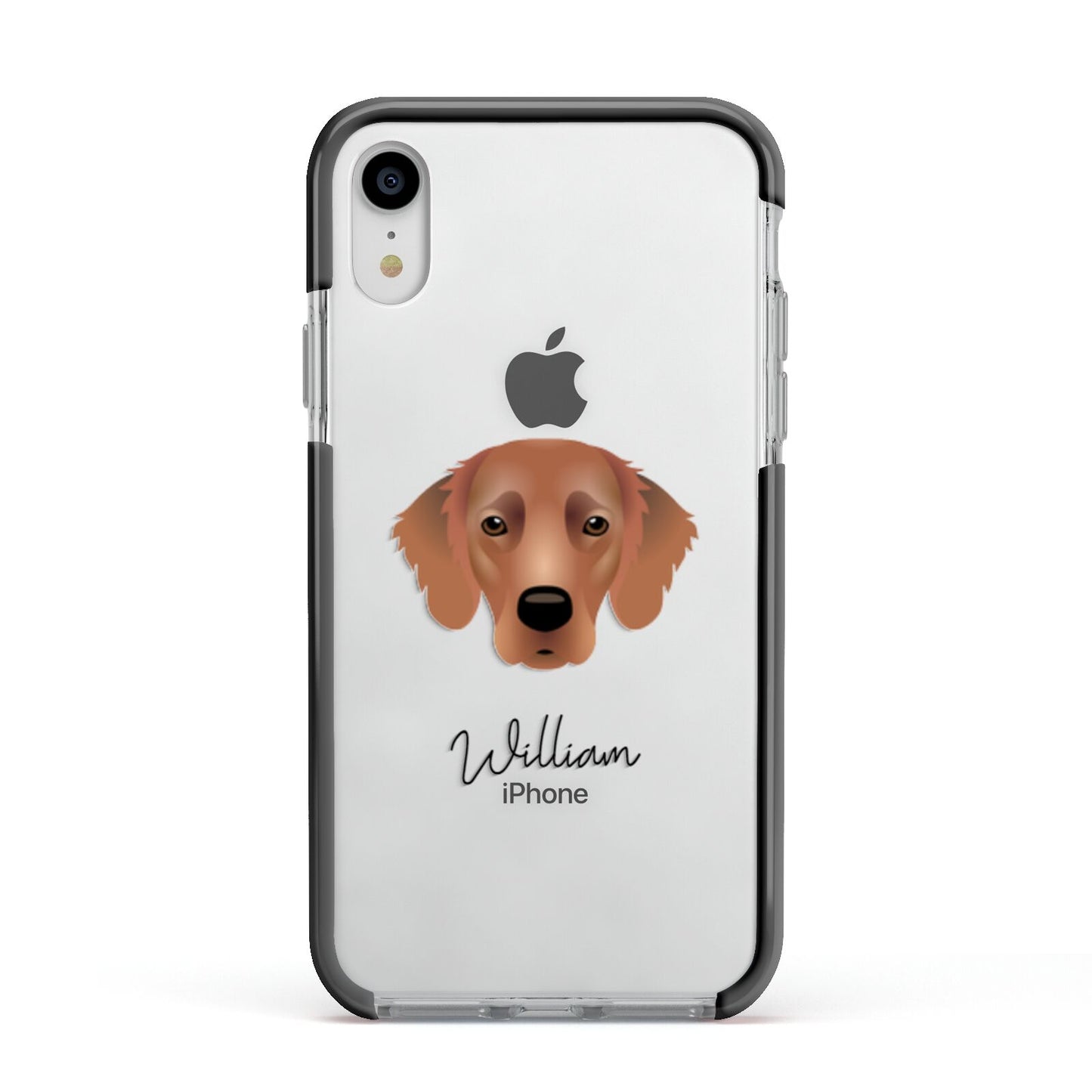 Flat Coated Retriever Personalised Apple iPhone XR Impact Case Black Edge on Silver Phone