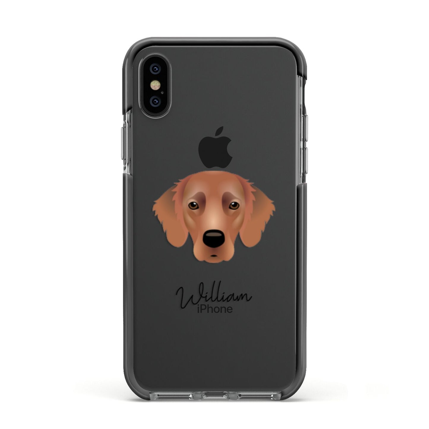 Flat Coated Retriever Personalised Apple iPhone Xs Impact Case Black Edge on Black Phone