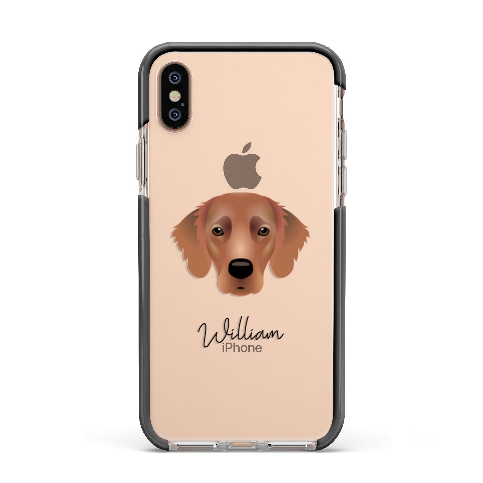 Flat Coated Retriever Personalised Apple iPhone Xs Impact Case Black Edge on Gold Phone