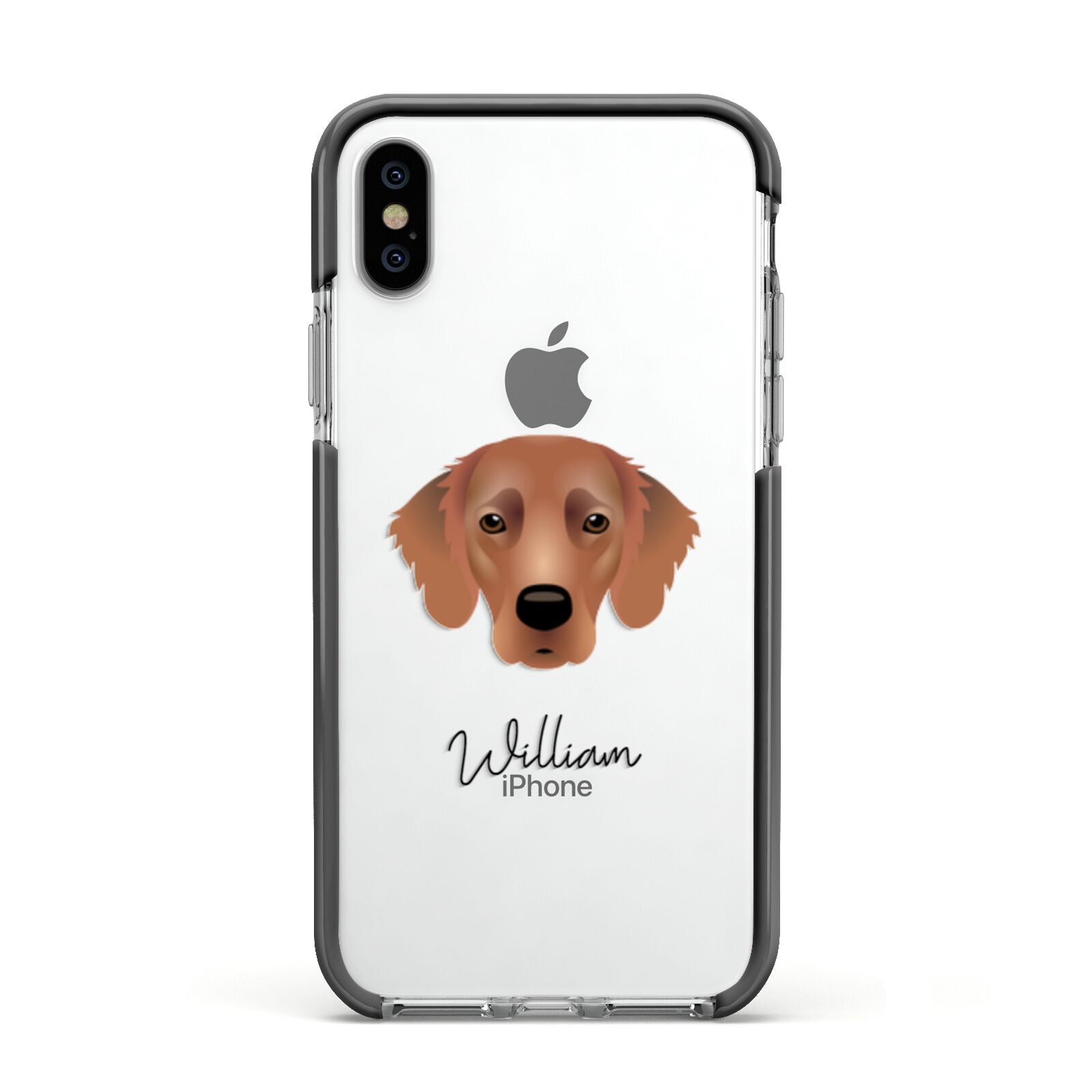 Flat Coated Retriever Personalised Apple iPhone Xs Impact Case Black Edge on Silver Phone