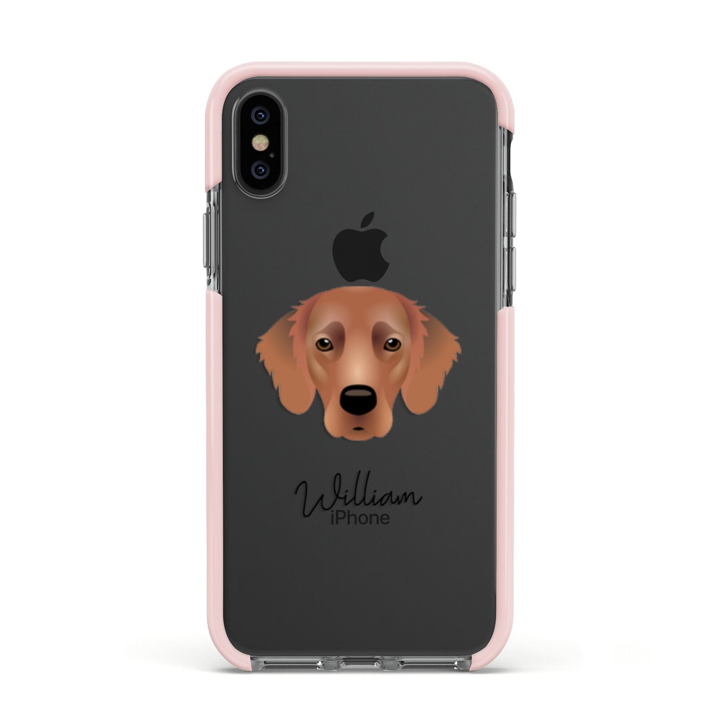 Flat Coated Retriever Personalised Apple iPhone Xs Impact Case Pink Edge on Black Phone