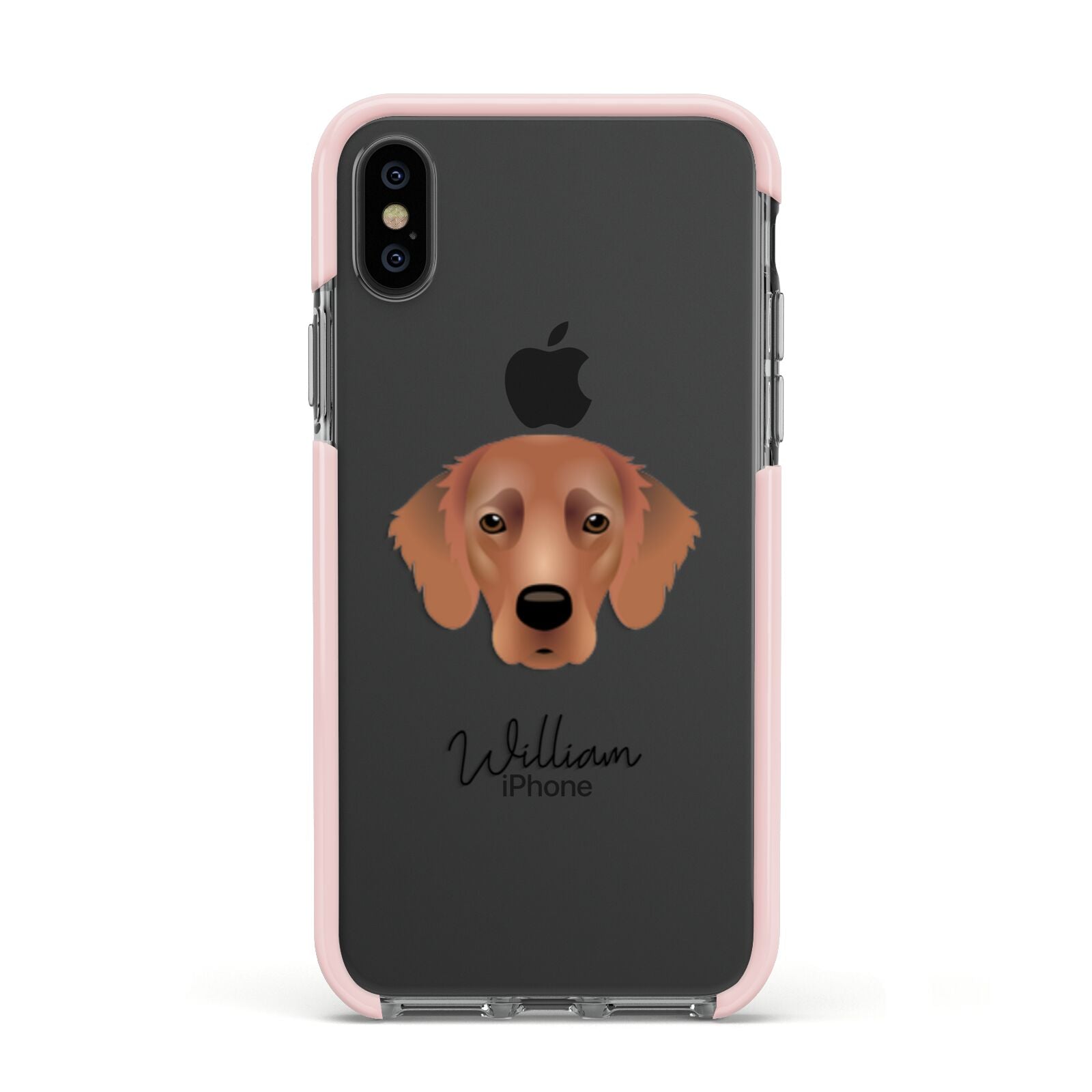 Flat Coated Retriever Personalised Apple iPhone Xs Impact Case Pink Edge on Black Phone