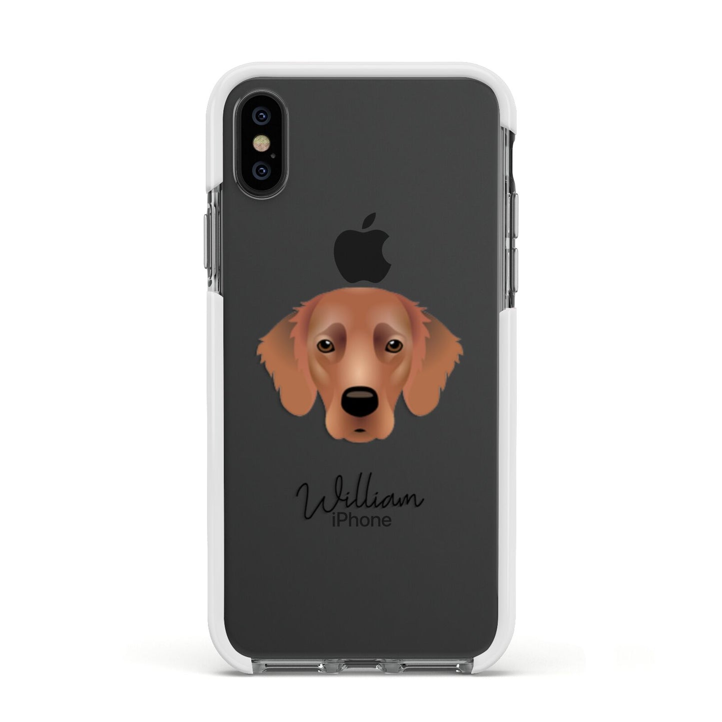 Flat Coated Retriever Personalised Apple iPhone Xs Impact Case White Edge on Black Phone