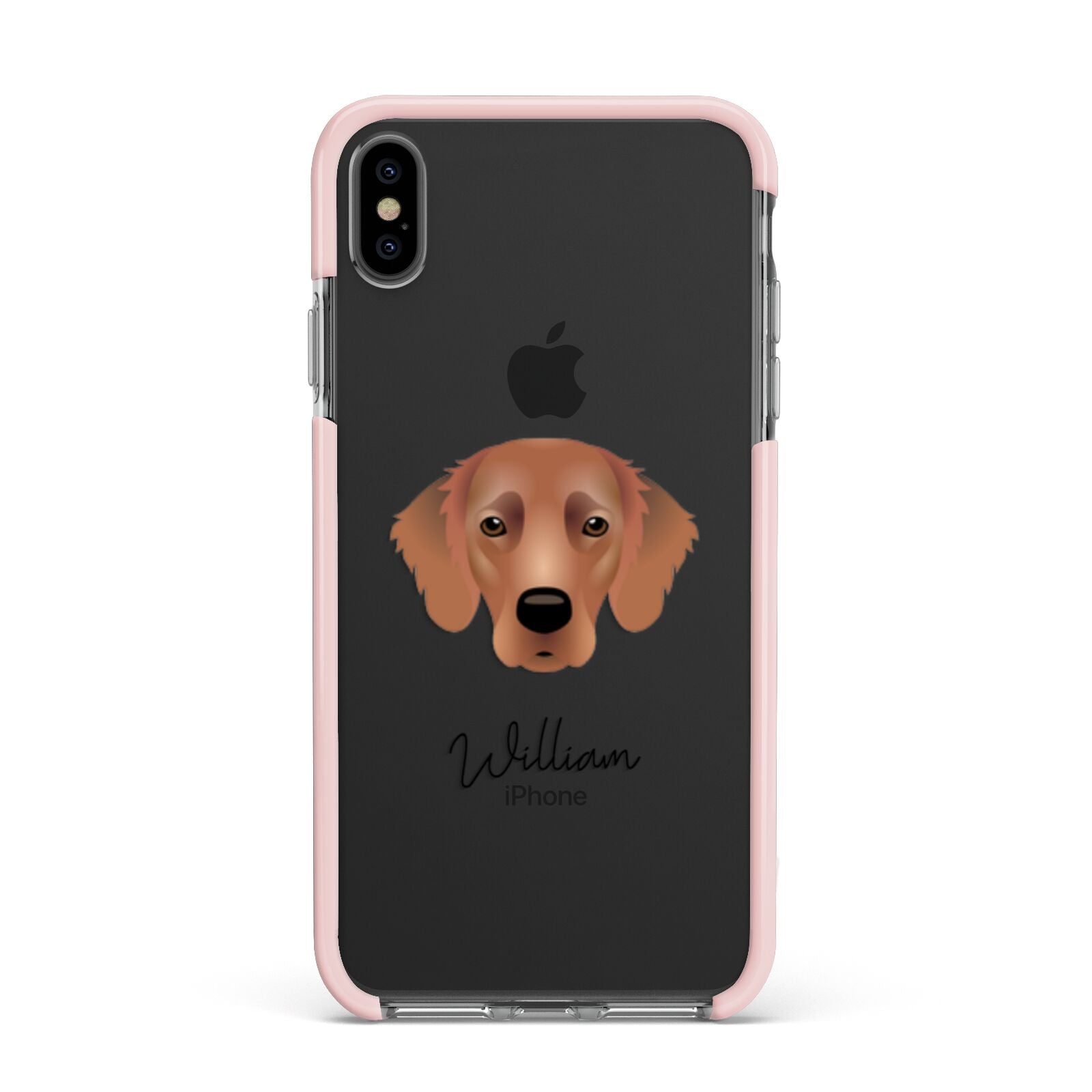 Flat Coated Retriever Personalised Apple iPhone Xs Max Impact Case Pink Edge on Black Phone