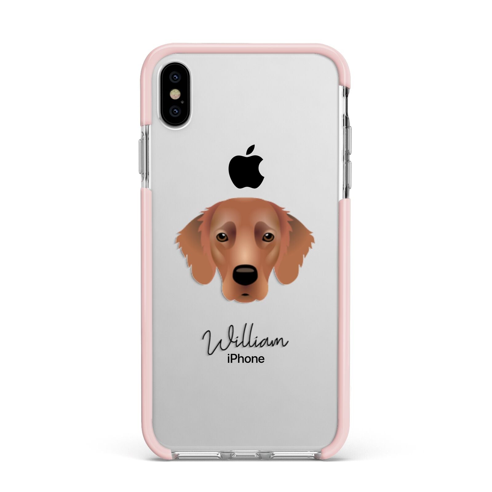 Flat Coated Retriever Personalised Apple iPhone Xs Max Impact Case Pink Edge on Silver Phone