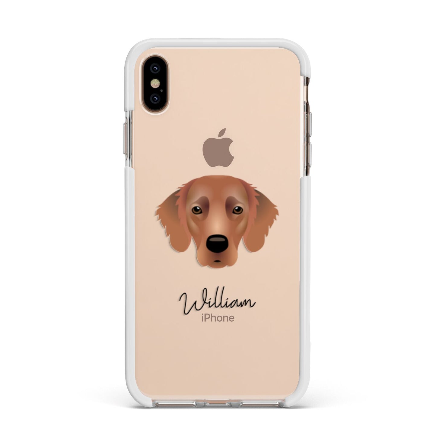 Flat Coated Retriever Personalised Apple iPhone Xs Max Impact Case White Edge on Gold Phone