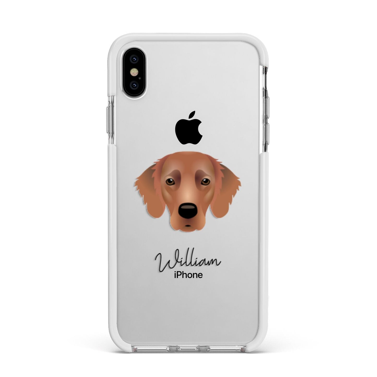 Flat Coated Retriever Personalised Apple iPhone Xs Max Impact Case White Edge on Silver Phone