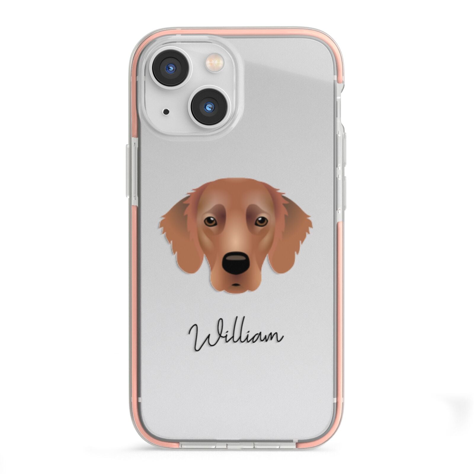 Flat Coated Retriever Personalised iPhone 13 Mini TPU Impact Case with Pink Edges