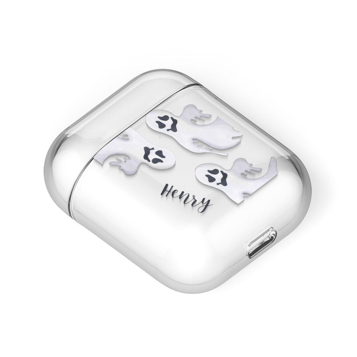 Floaty Ghosts Personalised AirPods Case Laid Flat