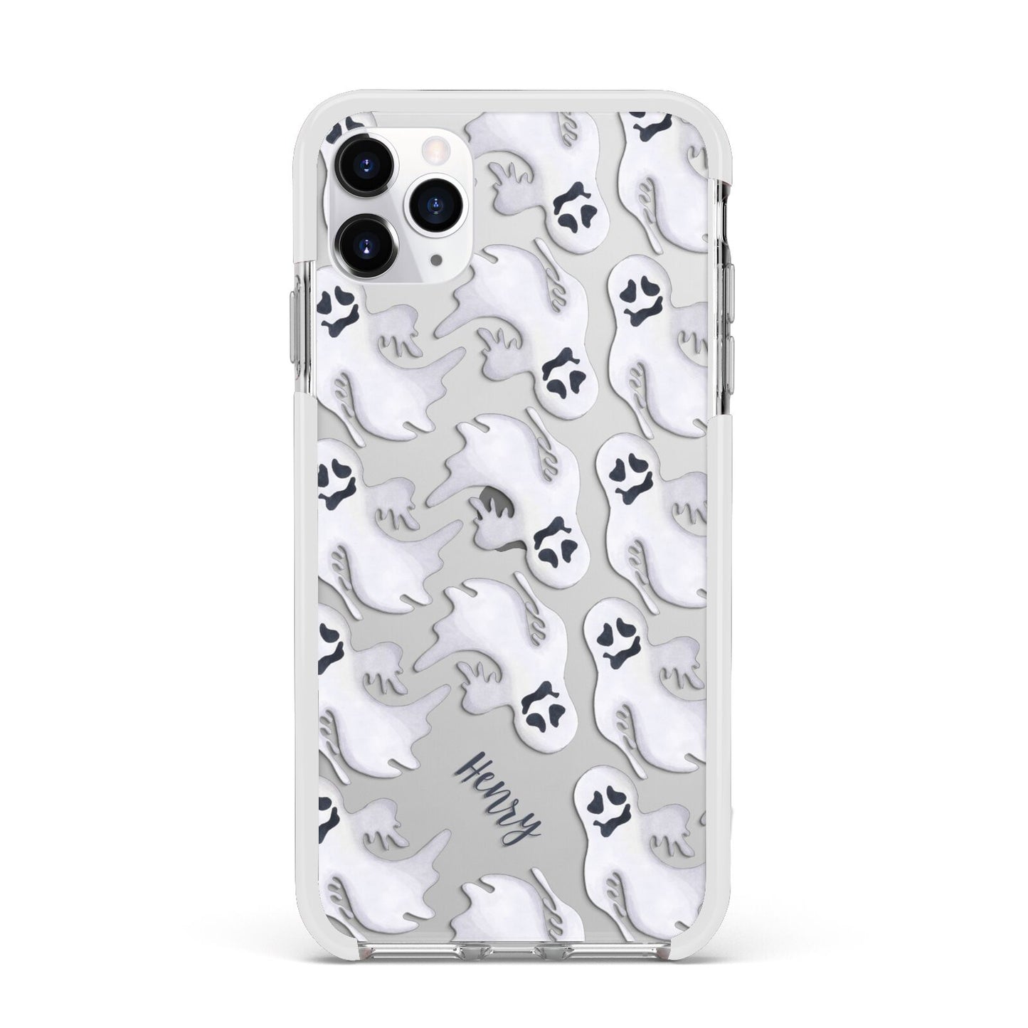 Floaty Ghosts Personalised Apple iPhone 11 Pro Max in Silver with White Impact Case