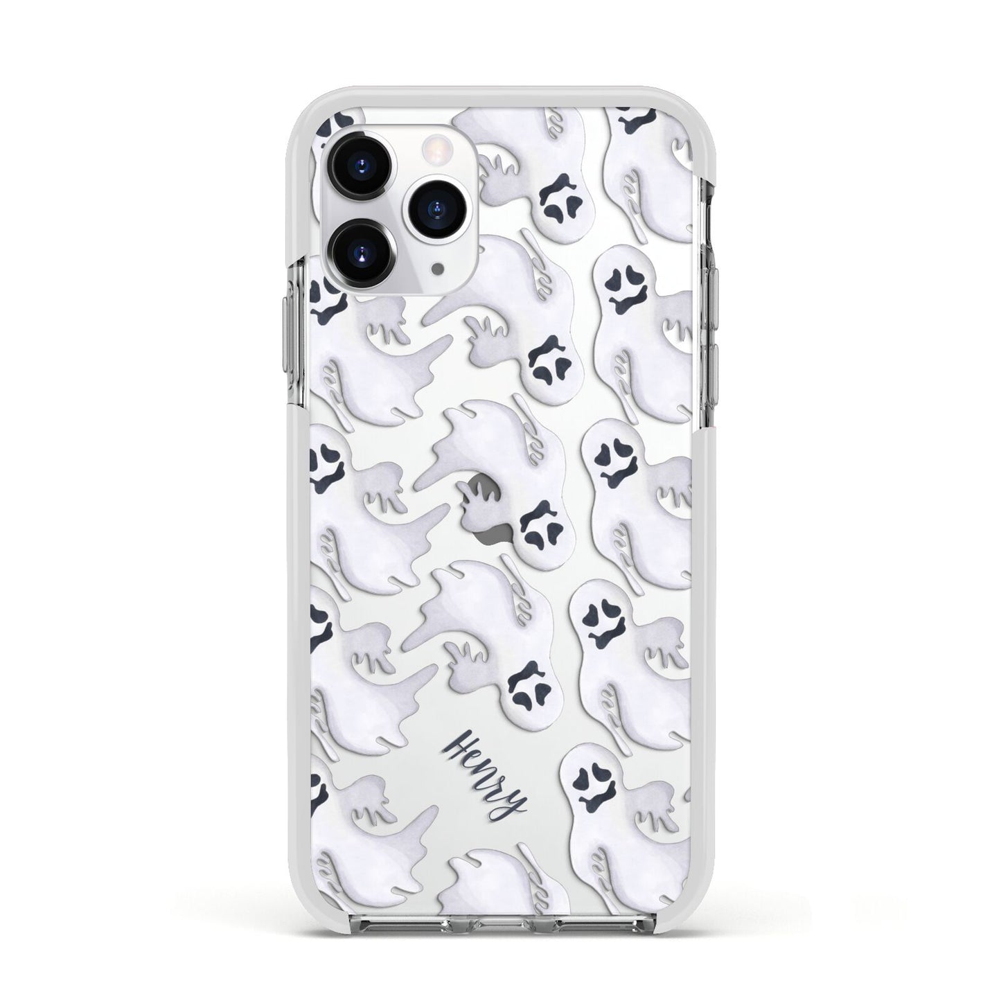 Floaty Ghosts Personalised Apple iPhone 11 Pro in Silver with White Impact Case