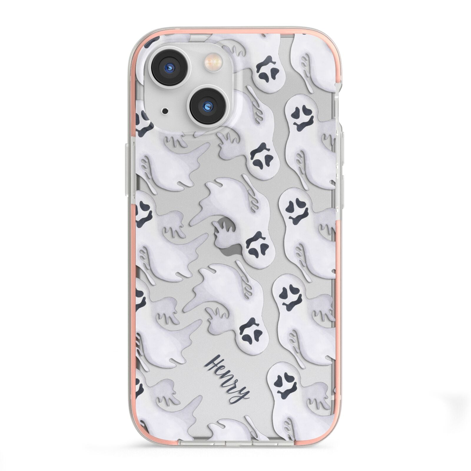 Floaty Ghosts Personalised iPhone 13 Mini TPU Impact Case with Pink Edges