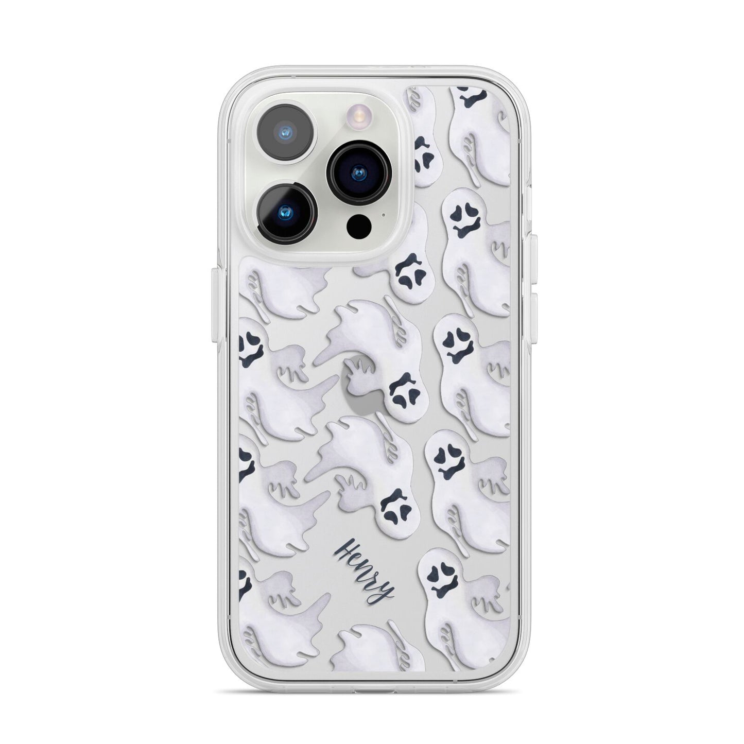 Floaty Ghosts Personalised iPhone 14 Pro Clear Tough Case Silver