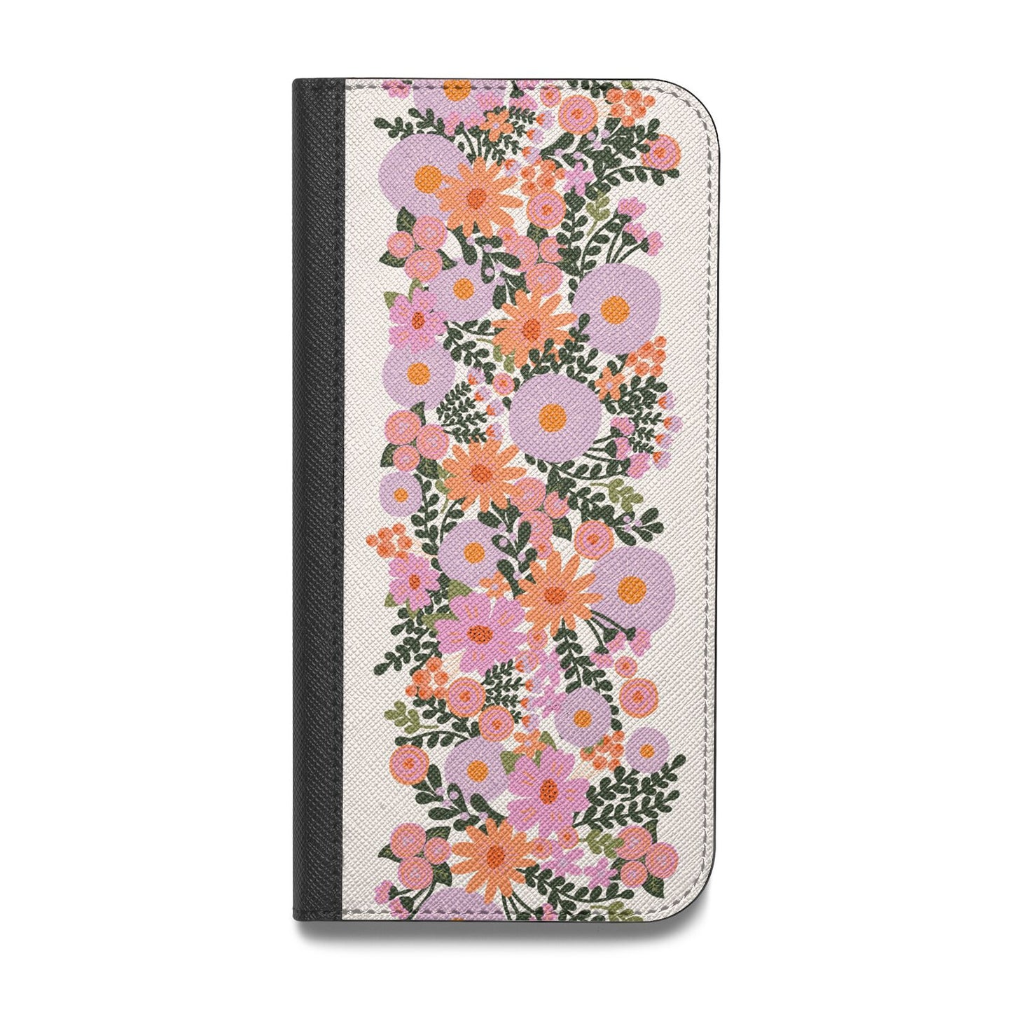 Floral Banner Pattern Vegan Leather Flip iPhone Case