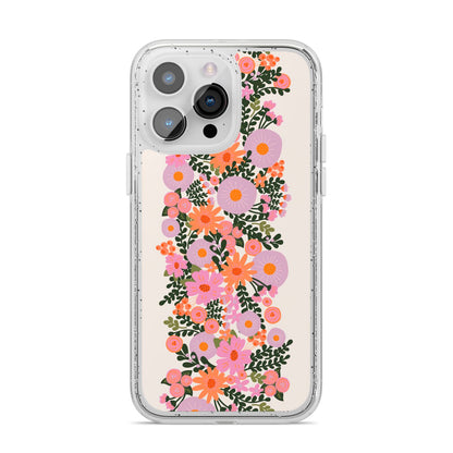 Floral Banner Pattern iPhone 14 Pro Max Glitter Tough Case Silver