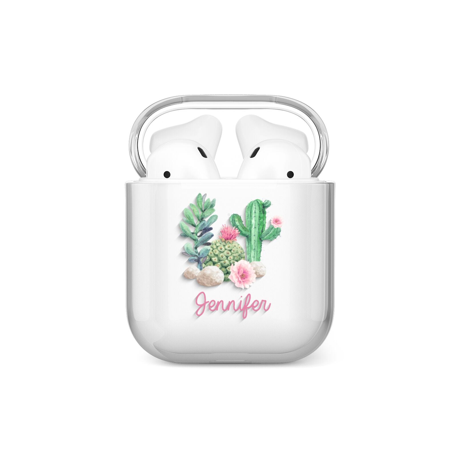 Floral Cactus Print with Name AirPods Case