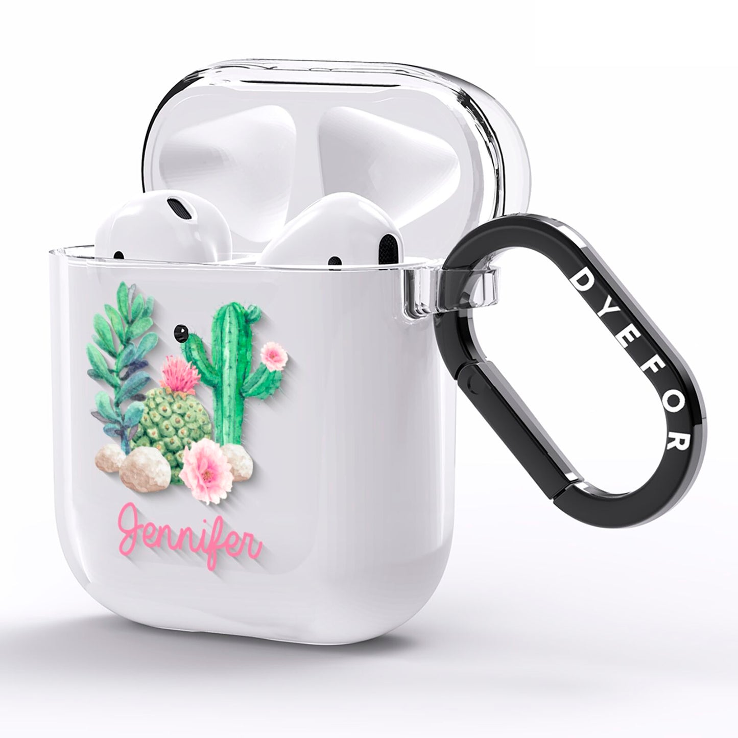 Floral Cactus Print with Name AirPods Clear Case Side Image