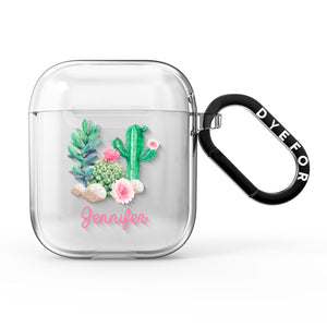 Floral Cactus Print with Name AirPods Case