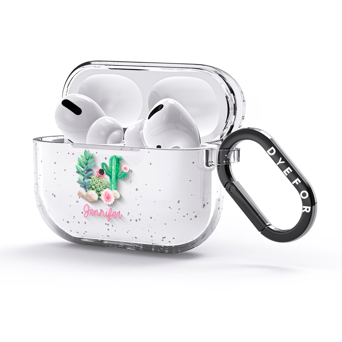 Floral Cactus Print with Name AirPods Glitter Case 3rd Gen Side Image