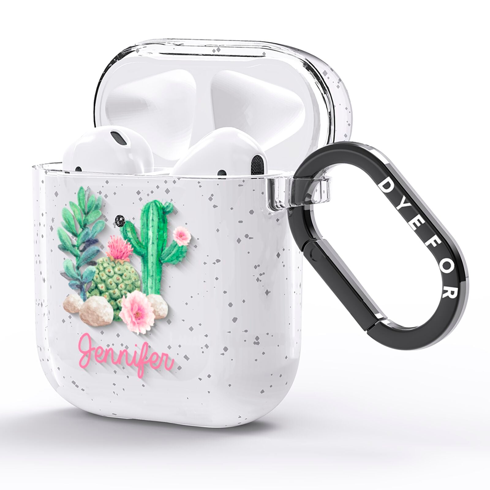 Floral Cactus Print with Name AirPods Glitter Case Side Image