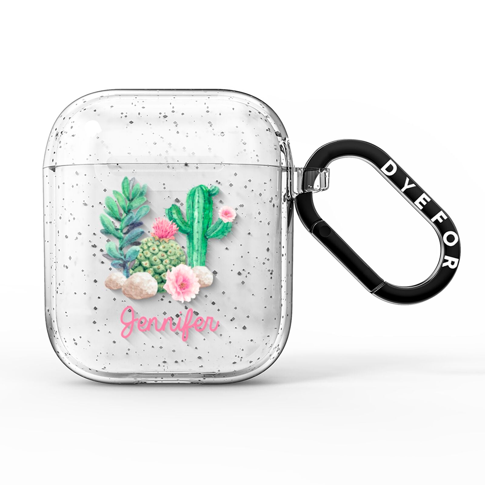 Floral Cactus Print with Name AirPods Glitter Case