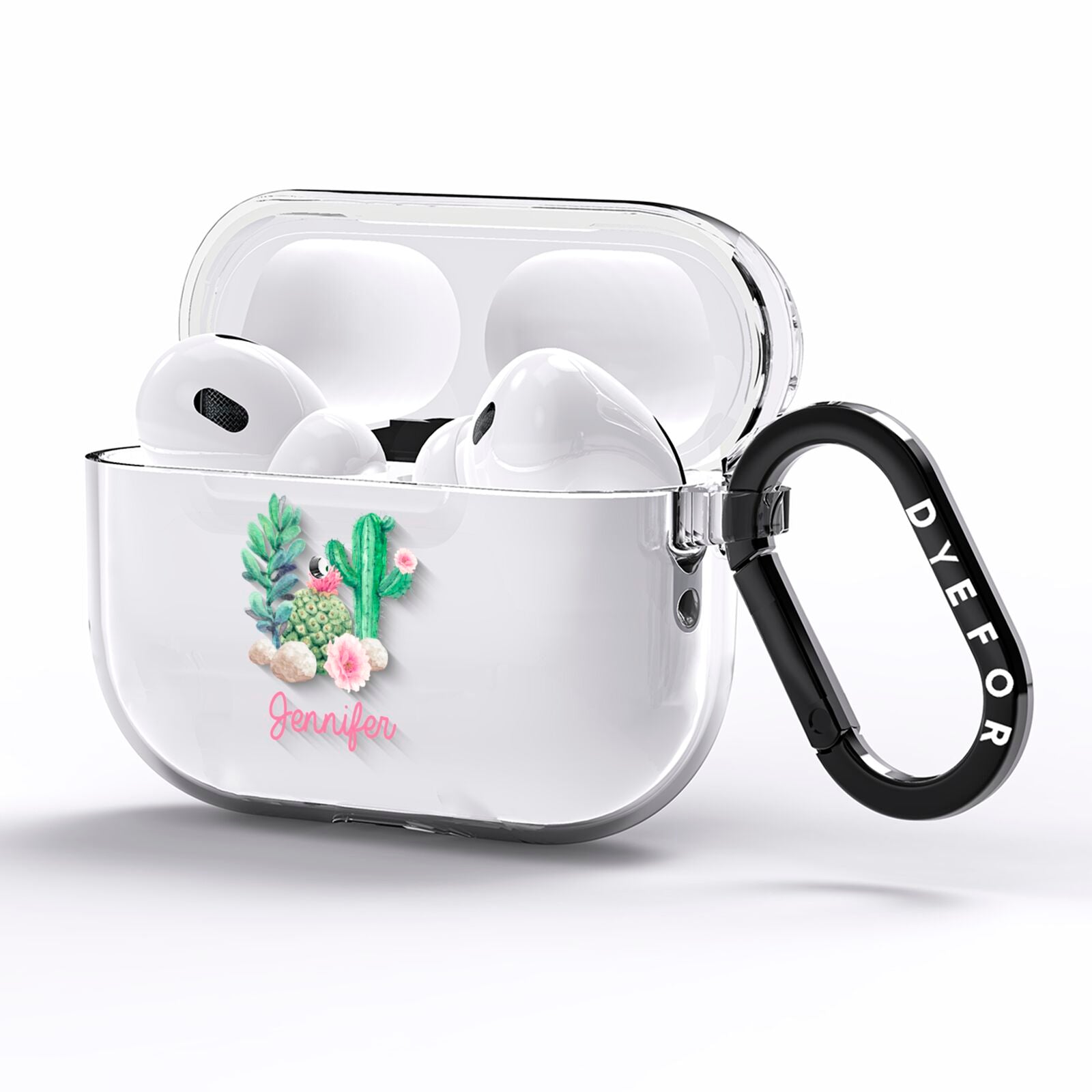 Floral Cactus Print with Name AirPods Pro Clear Case Side Image