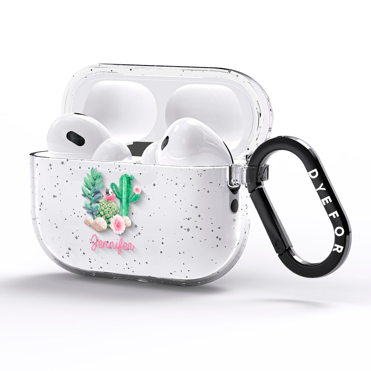 Floral Cactus Print with Name AirPods Pro Glitter Case Side Image